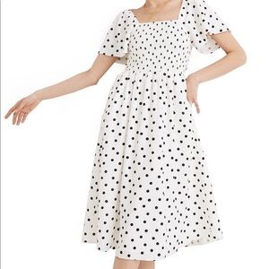 Madewell Lucie Smocked Midi Dress in Polka Dot